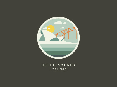 Hello Sydney australia badge bridge clouds ocean opera house sky sun sydney vista water