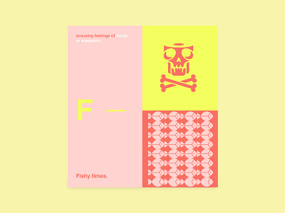 Fishy colorful figure ground fishy fun layout minimal pink red unexpected skull type yellow