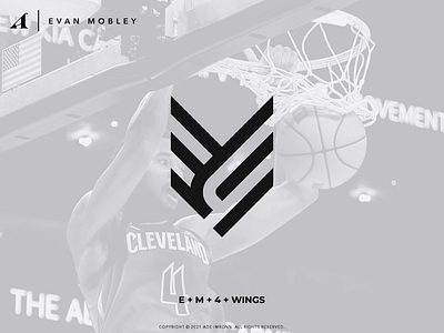 EVAN MOBLEY LOGO basketball branding cleveland cavaliers em evan mobley icon letter lettering logo logomark logotype monogram nba type typography wings