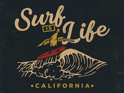Surf is life apparel artwork badass badge branding design illustration surf surfing teesdesign vector art vintage