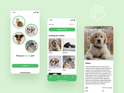 Animal shelter mobile app interface ios mobile mobile app mobile design pet ui uidesign ux web design