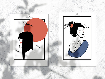 Japanese girls design illustration minimal vector