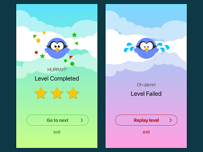 Game feedback birdie digital failure feedback gamification illustration screens success