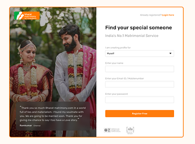 Redesign of Bharat Matrimony - Register page branding design login design login page login screen minimal typography ui uidesign