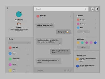 Wireframe of web chatting app chatting app ui ux webapp design wireframe wireframing