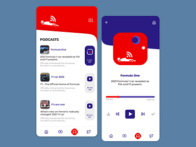 F1 feed android app android app design app design color theme formula1 minimal minimalist mobile app mobile ui podcast podcast app ui ux videos