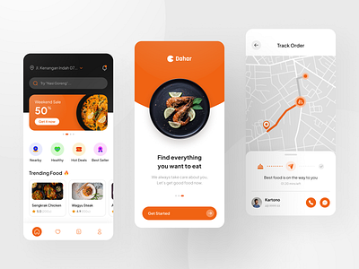 Dahar - Food Delivery Mobile App app burger chicken delivery design food mobile noodle orange ui ux