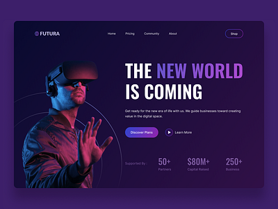 Futura - Metaverse Website Header dark future header hero landing page meta metaverse modern oculus ui ux web website