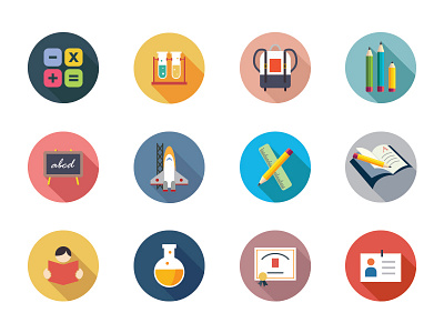 175 Education Flat Color Icon Set