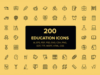 200 Education and School Icons education icons icons set line outline school stroke study vectors