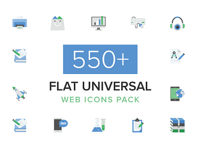 550+ Flat Universal Web Icons Pack