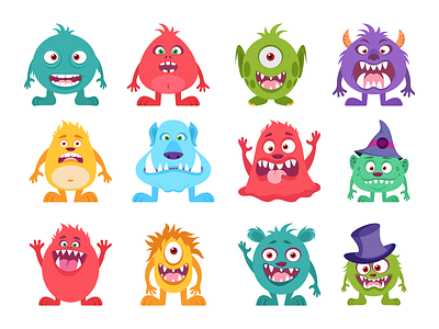 Monsters Characters 404 alert angry bug character design characters error happy illustration monster monsters notification