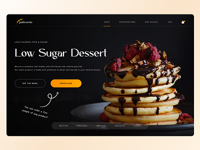 Bakery shop bakery black cake concept dailyui dark design desktop dessert food logo pancake shop sugar sweet ui ux webdesign website