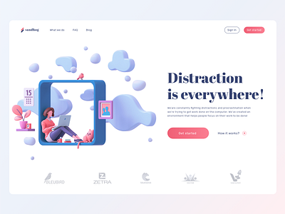 A service that helps people focus on their work 3d app concept dailyui design desktop illustraion logo productivity service ui ux webdesign website