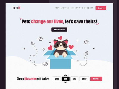 Petco animal animal shelter cat charity colorful concept dailyui desktop dog donate homepage illustration logo pet care pets pink ui ux webdesign website