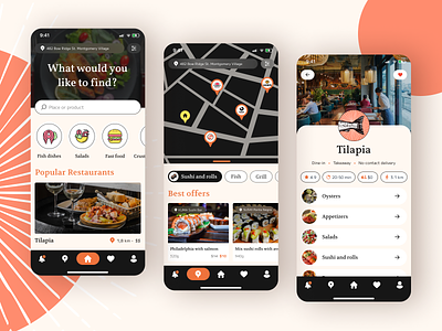 Apps for finding a seafood restaurant app asia beige cafe catering concept dailyui design fish food map red restaurant rolls seafood sushi trendy colors ui ux webdesign
