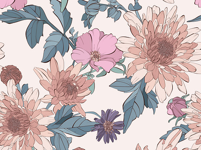 Seamless pattern with autumn flowers