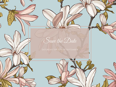 Card with magnolia flowers and frame for text card floral magnolia save the date texture typography
