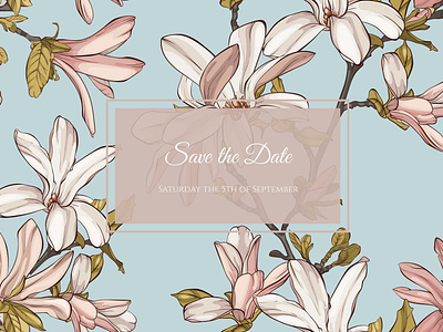 Card with magnolia flowers and frame for text