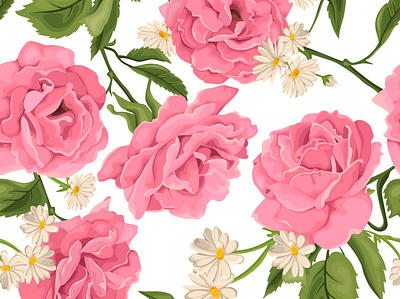 Seamless pattern, bouquet with chamomiles and roses bouquet chamomiles rose seamless textile