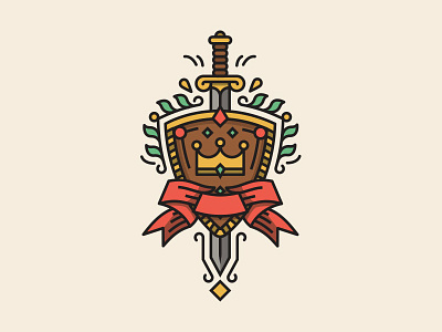 Hello Dribbble :) crown first shot illustration kingdom royalty shield sword