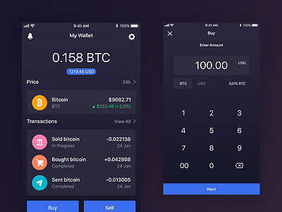 Bitcoin Wallet analytics bitcoin cryptocurrency currency interaction ios mobile app money transactions transfer ui wallet