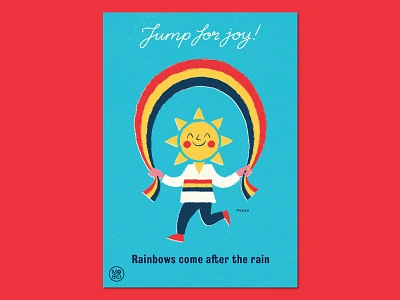 Ministry of Optimistic Directives - "Jump for Joy!" 1960s art character design design hand lettering illustration isolation licensing lockdown motivational optimism poster poster art poster design procreate propaganda rainbow retro skipping typography