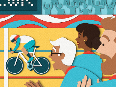 The Planner - Dedication bike cheering coaching crowd cycling cyclist dedication design editorial illustration magazine motivation olympics paper craft papercut sport support velodrome