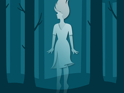 Into the Trees a forest blue design floating forest ghost girl illustration music poster spooky the cure trees woman