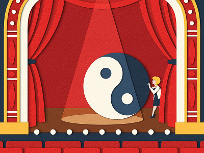 The Planner - Yin and Yang editorial illustration magazine paper art paper craft papercut spotlight stage theater theatre yin and yang yin yang