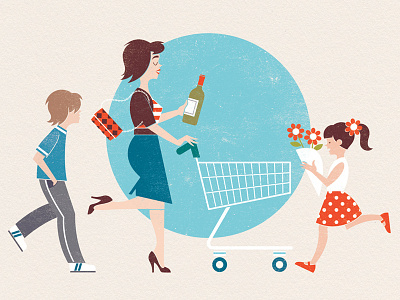 Supermarket Woman boy character character design children design editorial family girl people shopping supermarket woman