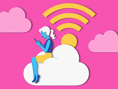 Joyscrolling art cloud design editorial illustration joyscrolling phone wifi woman