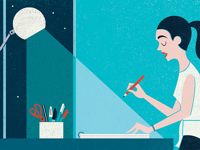 Monocle - Me and My (Frida Escobedo) architect architecture desk drawing editorial frida escobedo illustration lamp magazine michael lax night product design woman