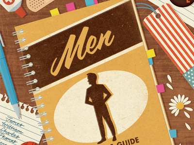 Men - A User's Guide art book bookmark cover design desk editorial flower illustration list magazine manual men objects pen relationships silhouette still life women