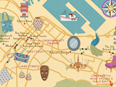 Homes & Antiques - Cape Town map antiques cape town editorial icons illustration magazine map shopping south africa vintiquing