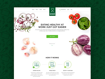 Wholesome Works Catering branding food gluten free green icons landing page paleo ui website