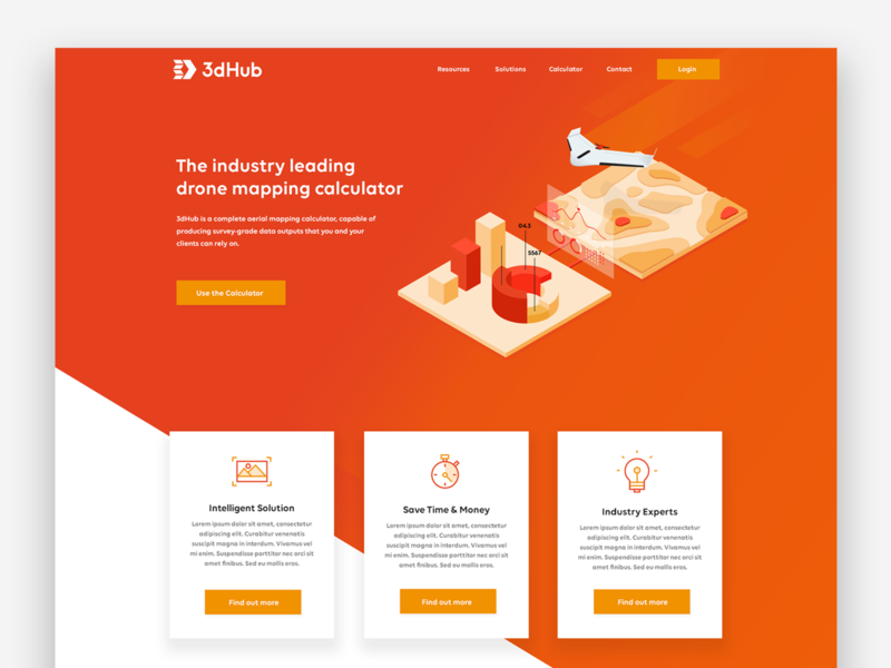 Isometric drone header illustration drone icons illustration isometric landing page orange ui ux