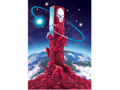 The Scarlet Throne alien blob character design cosmic digital painting earth evil horror illustration king mask monster painting planet red scarlet sci fi space star throne