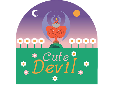 Cute Devil bodybuilder children cute demon slayer devil esoteric esoteric designs esoterism flower graphic graphic illustration illustration kawaii kids moon satan sky strong sun wings