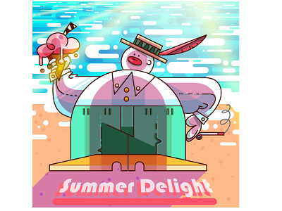 🍧𝒮𝓊𝓂𝓂𝑒𝓇 𝒟𝑒𝓁𝒾𝑔𝒽𝓉🌊 beach cat delight design eat fat fat cat fatcat graphic graphic illustration happiness ice cream illustration ocean sea summer camp sun sunlight treat waves