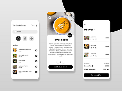 Food ordering app - The Black Kitchen app cards clean concept design food food app interaction interface ios iphone minimal mobile pay product restaurant scan ui ux