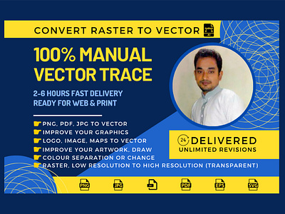 I will convert raster to vector  jpg to vector tracing manually