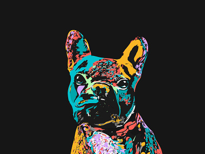 Pickle the French Bulldog bulldog colour design dog dribbble illustration invite negative neon new pup space