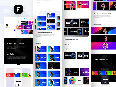 Fitness app cards and banners live on Behance