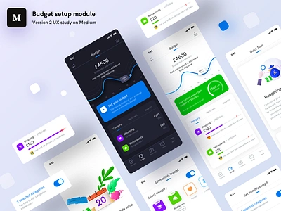 Budget setup module Version 2 on MEDIUM app application ux ui bank account bank app interface banking banking app blog budget icons illustration medium medium article neel prakhar sharma shopping restaurant tax tracking graph ui ux ui ux designer