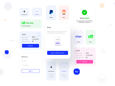 Design components from Tenant app on BEHANCE application designer bank paypal components design design app electricity rent flat apartment icons illustration interface design login neel notification paynow popup prakhar research users sharma stripe cash ui ux