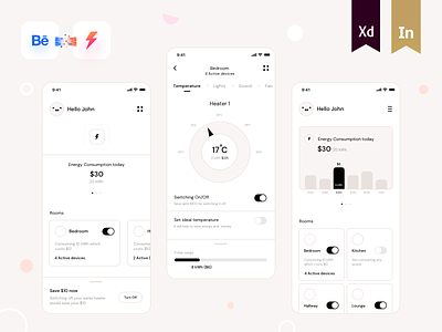 Wireframes for Energy Monitor App behance bulb design art energy heater interaction ios knob neel power prakhar presentation research rooms sharma smart home switch ui kit wireframes xd sketch