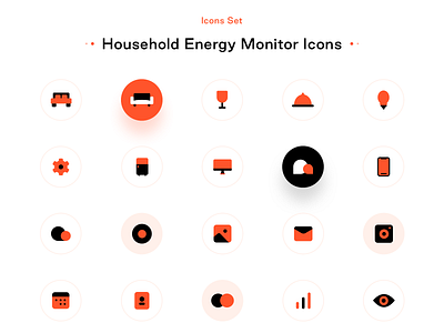 Household energy monitor icons set