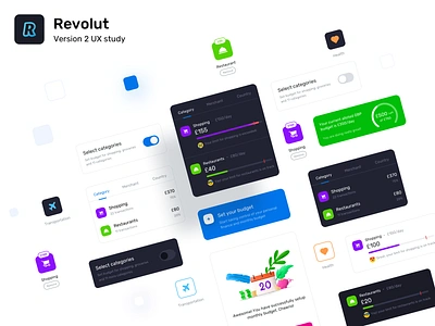 Revolut version 2 components app branding budget credit debit card design designer components icons illustration mobile application interface neel payment transaction plastic virtual card prakhar sharma shopping restaurant expense sketch figma tracking spending savings typography ui vector