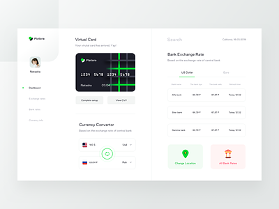 Platora Dashboard (Available for sell) application interface bank branding convertor currency dashboard icon illustration location money neel prakhar profile sharma sketch time date card usd us dollars vector web website